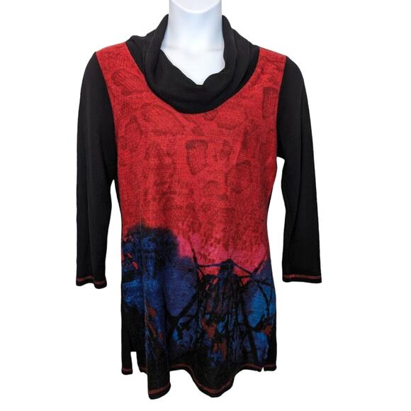 VTG VIVID Tunic Sweater Top Womens Size 14 L Cowl Neck Pullover Art to Wear - Picture 1 of 16